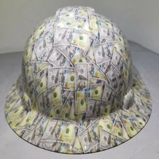 Hard Hat FULL BRIM custom hydro dipped , OSHA  BIG FACE HUNDRED DOLLAR BILLS NEW