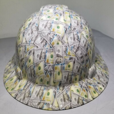 Hard Hat FULL BRIM custom hydro dipped , OSHA  BIG FACE HUNDRED DOLLAR BILLS NEW