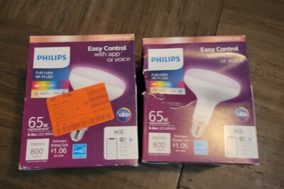 Lot of 2-Philips Smart Wi-Fi LED WiZ Bulb 65W Full Color BR40 Dimmable 