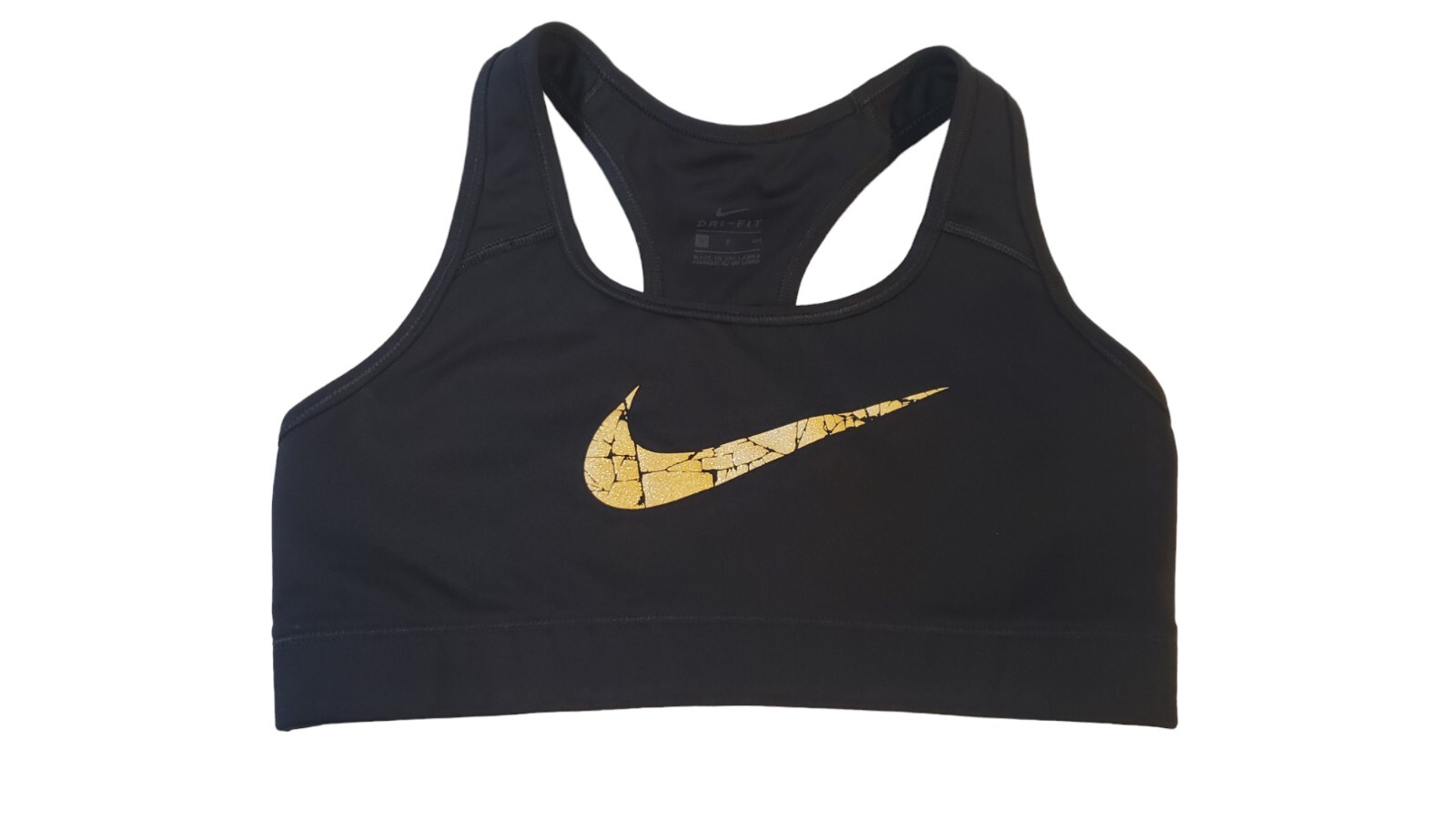 Nike Sports Bra Womens Small Dri-Fit  Black Gold Swoosh Criss Cross Back Workout-image