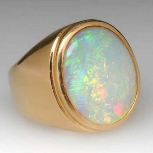 5Ct Oval Cut Simulated Fire Opal 14K Yellow Gold Plated Solitaire Men's Ring - Picture 1 of 3