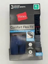 NEW HANES BOXER BRIEFS XL MEN COMFORT FLEX FIT TOTAL SUPPORT POUCH 3 PACK 5069