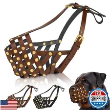 OOPSDOGGY Rottweiler Dog Muzzle for Large Dogs - Leather Breathable Secure Ba