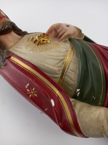 Alte Heiligenfigur Herz Jesus Christus Gips Skulptur Statue um 1900, gemarkt - Bild 8 von 14