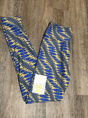 OS LuLaRoe One Size Leggings Blue With Yellow Giraffes Unicorn NWT