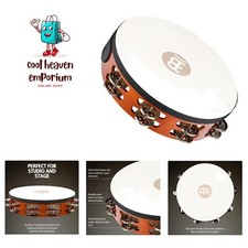 Traditional 10-Inch Wood Tambourine with Goat Skin Head and Steel Jingles, 2 Row