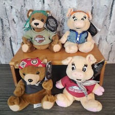 4 VTG HARLEY DAVIDSON BIKER PIGS Bean Filled Plush W/ Tags - 2 Boys, 2 Girls