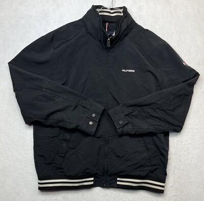 Tommy Hilfiger Snow Jacket Windbreaker Full Zip Up Black Hooded Men's Size XXL