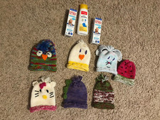 BABY BGIRLS LOT OF 7 3: HAND KNIT CHARACTER HATS...SIZE NB - 18 MO  NEW  
