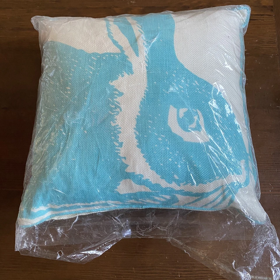 Almohada Thomas Paul Lino Aqua Conejo Conejo Conejo 14”x14” Pluma Inserto Guardería Pascua Foto 2 de 4