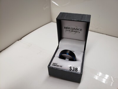 Men's Tungsten Black and Blue IP Frozen Finish Wedding Ring Band
