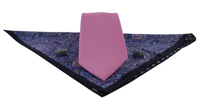 Rosa Twill Seidenkrawatte, blau & rosa Paisley doppelseitig Seide & Baumwolle Manschettenknöpfe Set