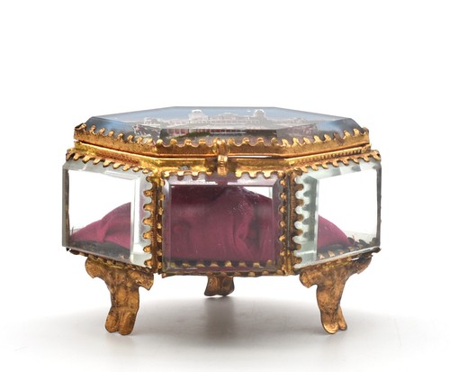 Coffret bijoux facettes hexagonal verre Le Trocadéro Paris antic jewelry box - Picture 3 of 8