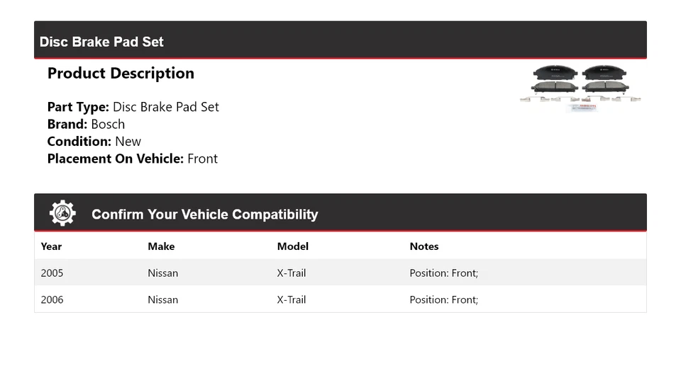 Pastillas de freno delanteras de cerámica QuietCast Bosch 2005-2006 Nissan X-Trail Bosch Foto 2 de 4