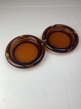 Vintage Glass Brown Ashtrays Transparent Heavy 4 Slot Cigar Smoking Cigarette