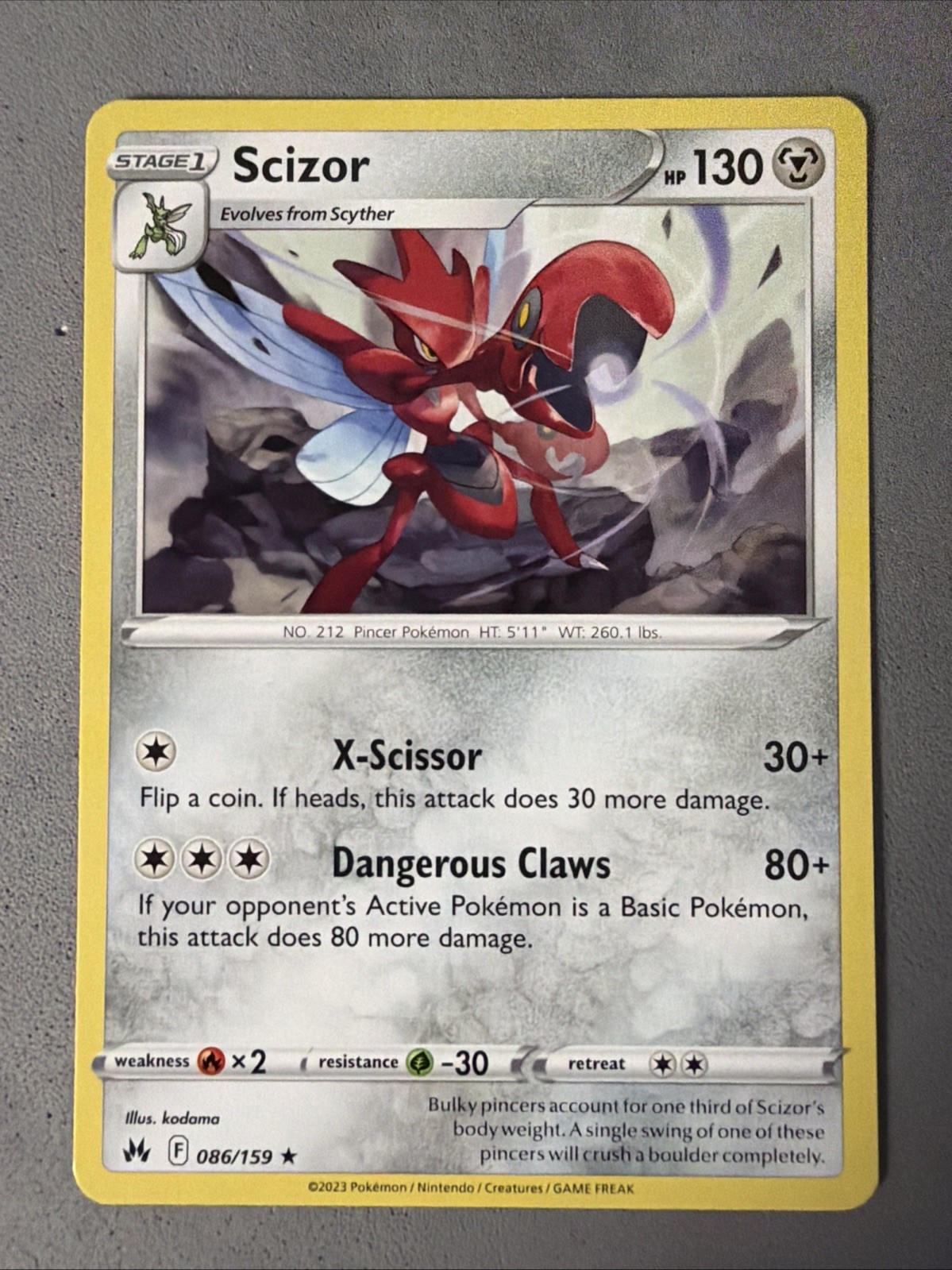 Pokemon TCG * 86/159 Scizor Non-Holo Rare * Crown Zenith SWSH * NM