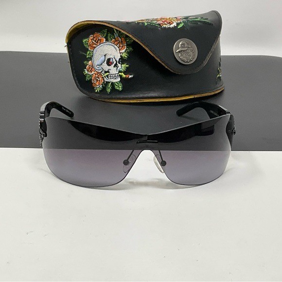 Ed Hardy Black Sunglasses Skull Las Vegas Stain Glass EHT906 Tattoo‎ Eyewear Y2K Ed hardy y2k sunglasses - Gem main image 4