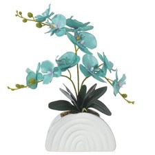 Teal Blue Fake Orchid Plant White Rainbow Pot Artificial Silk Phalaenopsis