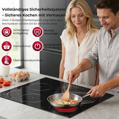 SNDOAS Glaskeramikkochfeld 4 Platten , 6700W ,Kindersicherung,1-99 Min Timer