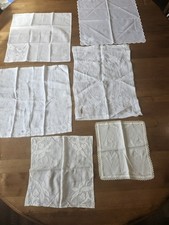 6 Vintage Embroidered Thin Cotton  Sheer Hankies  Doilies W/Flaws Great CRAFT