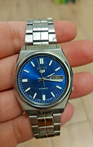 Faulty -Vintage Seiko 5 Auto Blue Dial Men's Watch 7009 Day/Date 17 Jew