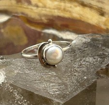 Sterling Silver Natural White Pearl Ring S925 US Size 7.75