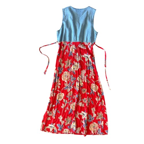 Abito vintage anni 90 cottage core denim gilet floreale prateria scuola insegnante Phoebe - Foto 2 di 11
