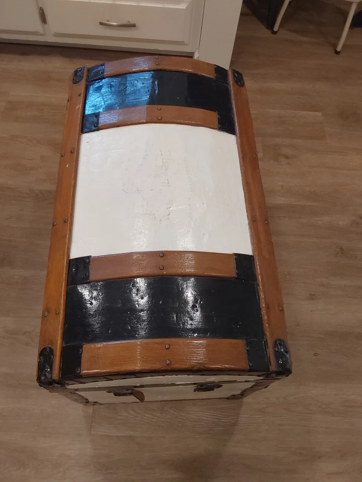 Старинный деревянный пароварка сундук белый коричневый и черный 19 X 28 X 17 - Изображение 2 из 4