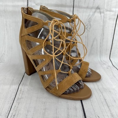 Sam Edelman Women's 7.5 YONA Brown Suede Leather Lace Up Caged Heeled Sandals
