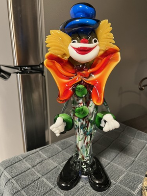 #ad MURANO BLOWN GLASS VINTAGE CLOWN 12quot; RED BOW TIE BLUE TOP HAT LA SERENISSIMA $200.00