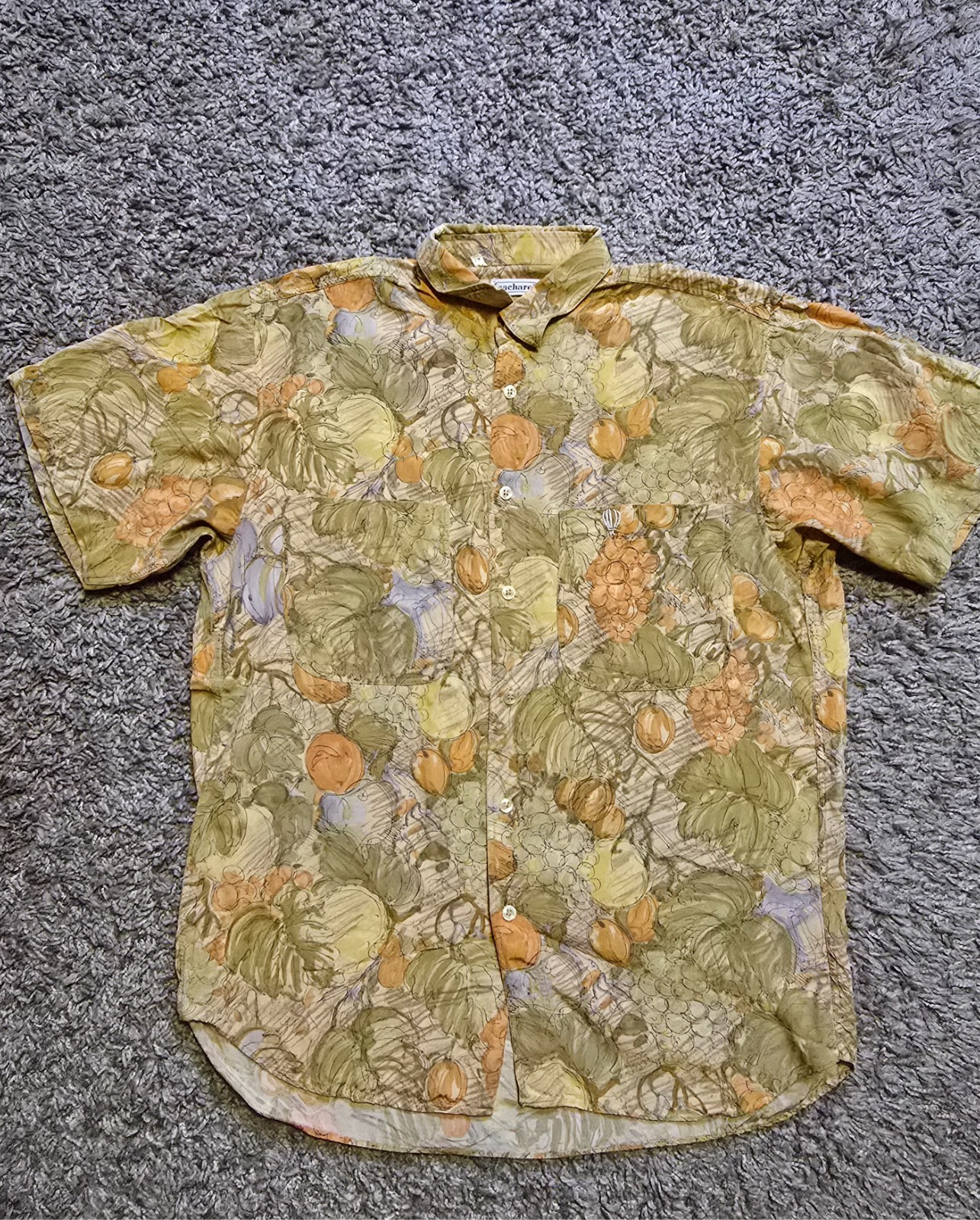 Camicia Vintage Cacharel Da Uomo Manica Corta Fantasia Frutta E Foglie Taglia L