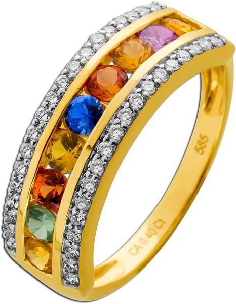 Saphir Rainbow Ring Gold 585 14K Nat. Saphire 1.35Ct Natur Diamanten 0.40Ct-image