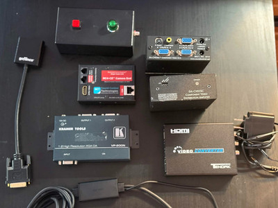 AV Equipment Lot: Audio/Video Converters, Distribution Amps, VGA/HDMI Adapters