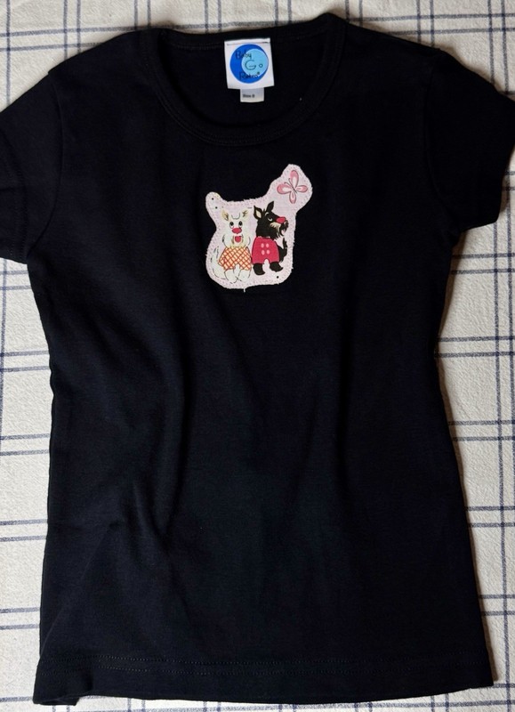 Westie & Scottie Unique Boutique Size 8 OOAK Puppies Hand Appliquéd Tee T-shirt