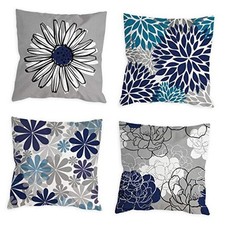 Blue Pillow Covers 18x18 Set of 4 Grey 18" x 18" Pack of 4 Blue/Grey