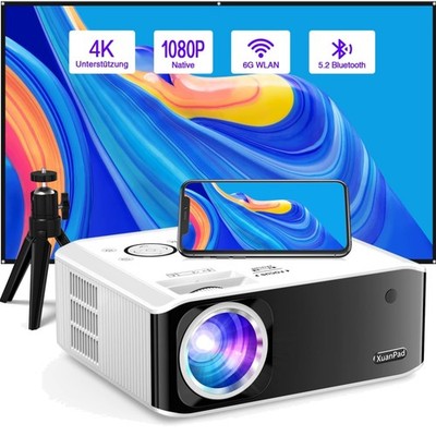 Beamer 4K 1080P WiFi Bluetooth Tragbar Heimkino Projektor mit Automatischer K...