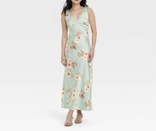 A New Day Maxi Slip Dress Tank Sleeveless Mint Floral Satin Size Large NWT