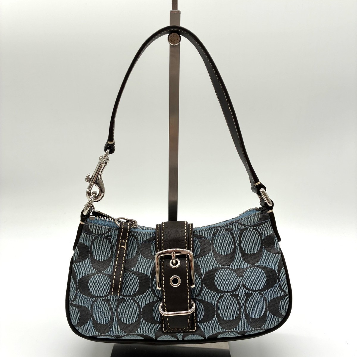 【希少カラー】COACH ソーホー シグネチャー ショルダーバッグ ブルー COACH Signature Soho 6362 One Shoulder Handbag Black Blue Canvas