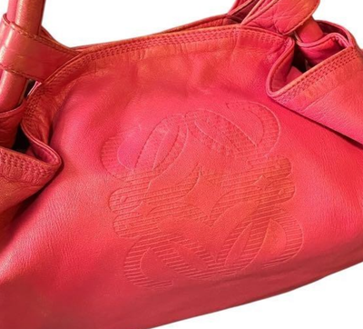 LOEWE Anagram Nappa Aire Hand Bag Red Pink Leather Fuchsia