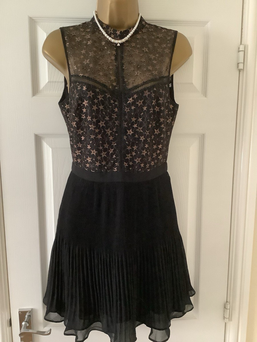 OASIS SPECIAL OCCASION DRESS BLACK CHIFFON LACE BODICE LINED