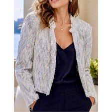 IRO Metallic Silver Tweed Cropped Jacket Blazer Open Front Size 6/FR 38
