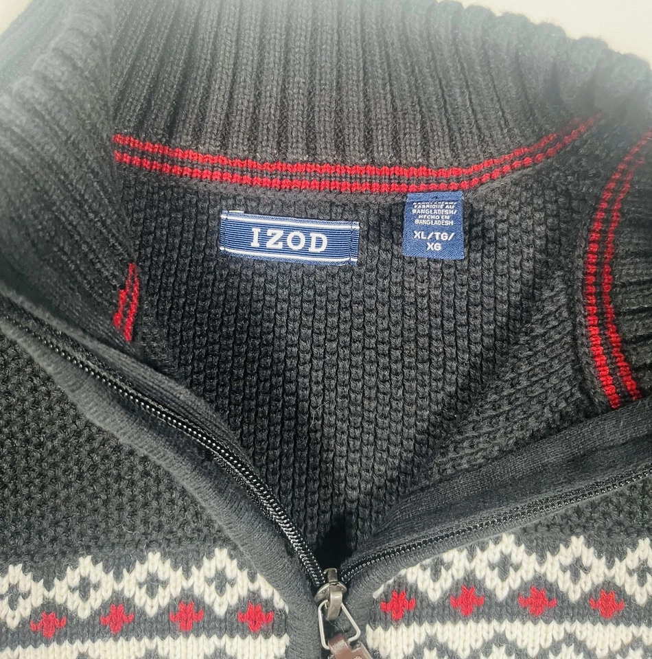Suéter IZOD Para Hombres XL Fair Isle Tejido Pullover Media Cremallera Invierno Cálido Foto 3 de 4