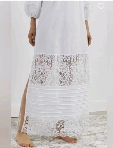 Soft Surroundings White Peasant Boho Maxi Dress Crotcheted Lace Flowers-Small - Picture 16 of 18