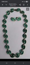 David Anderson Enamelled Green Leaf Necklace and Matching Earrings 925 Silver