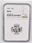 1941 MS64 Mercury Dime NGC Brown Lbl
