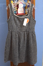 Cider Women's L Black White Metallic Tweed Fabric U Neck Midi Sleeveless Dress