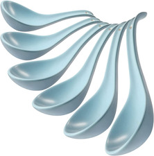 Blue Ceramic Soup Spoons Set of 6, 6.75 Inch Ramen Spoons for Chinese, Pho, Cere