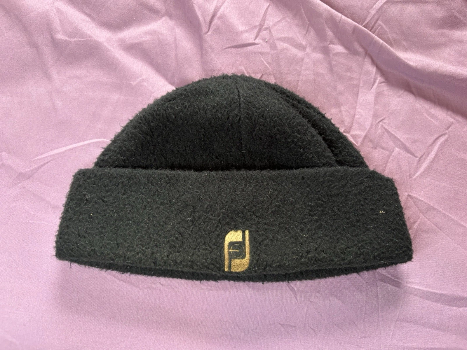 Vintage Footjoy Beanie Black Fleece Winter Golf Hat Cap 90s Old Logo Acrylic