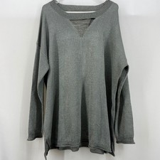 Lane Bryant Women Sweater Grey V Neck Distressed Knit Pullover Size 26 28 NEW