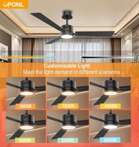 42" Black Ceiling Fan with Light, Remote Control, Downrod Mount, Noiseless, R... - Bild 2 von 8